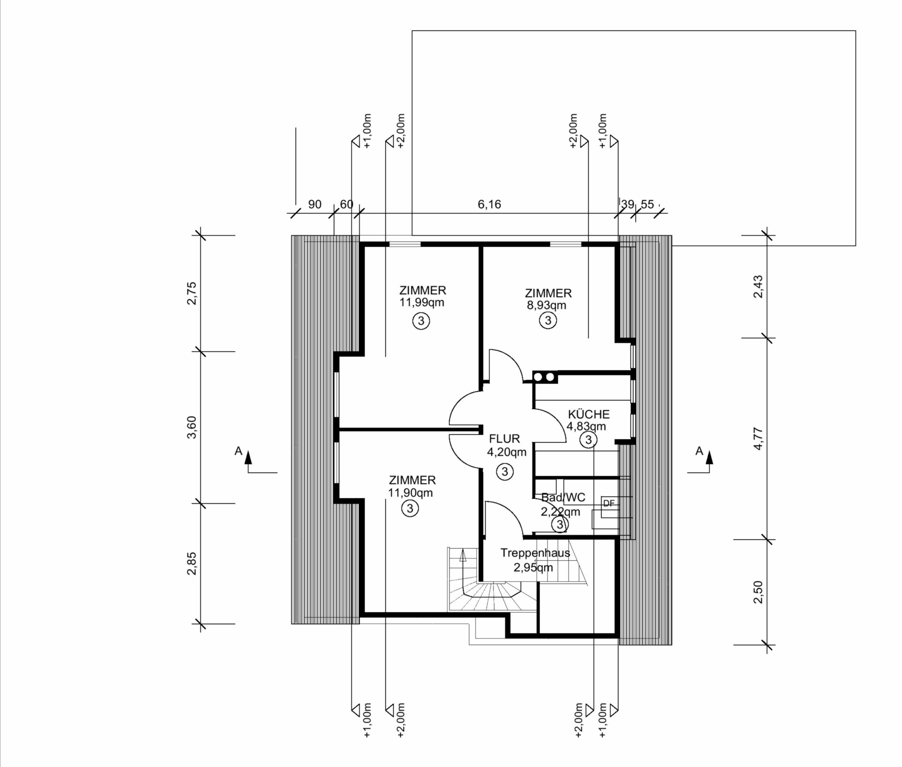 Grundriss Untergeschoss mit Abstellräumen und Heizung
