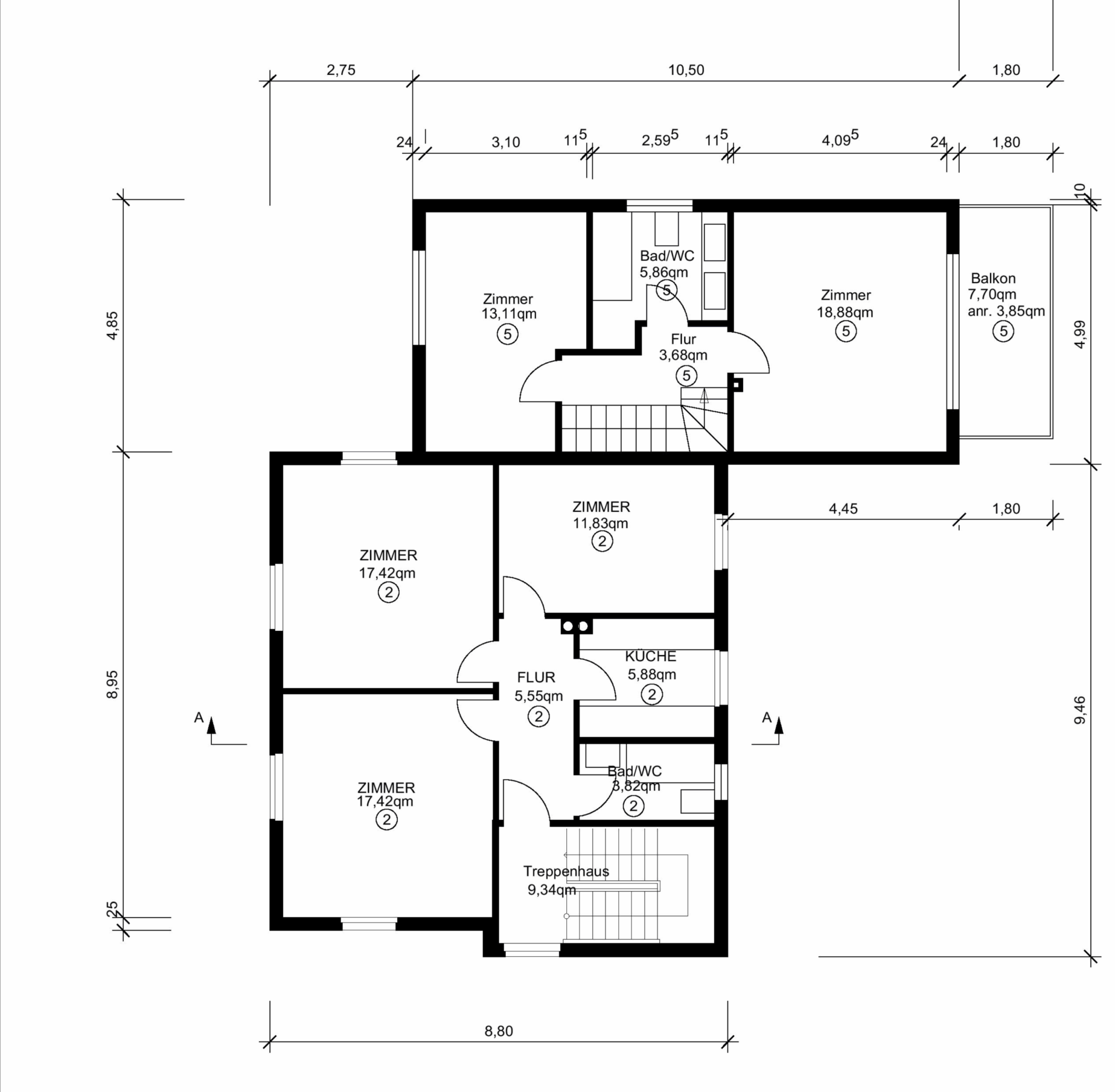 Grundriss Untergeschoss mit Abstellräumen und Heizung